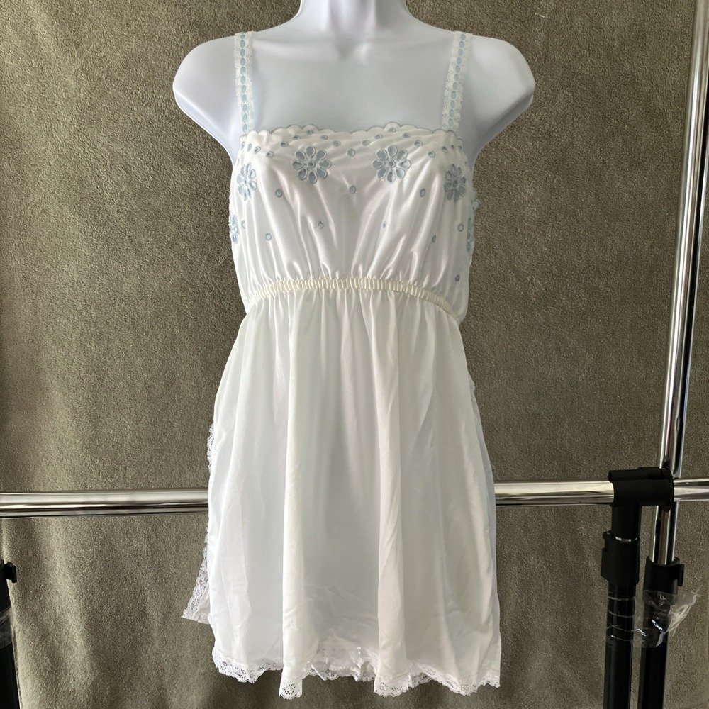 Vtg 70's Sears Lace Babydoll Chemise Top Med 36 Side Slips Boho Floral USA‎ Made